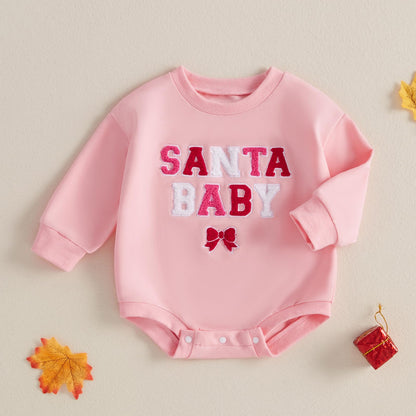 BemeyourBBs Baby Girl Christmas Outfit Santa Baby Girl Bubble Romper Sweatshirt Cute Newborn Infant Winter Clothes (0-3 Months, santa baby B)