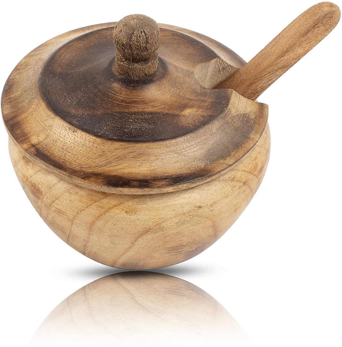 Decorative Rustic Wooden Sugar Bowl & Spoon With Lid Wide Mouth Candy Treat Jar Spice Jar Holder Condiment Nuts Serving Bowl Pot Salt Spice Herb Loose Leaf Tea Storage Container Novelty Home & Kitchen