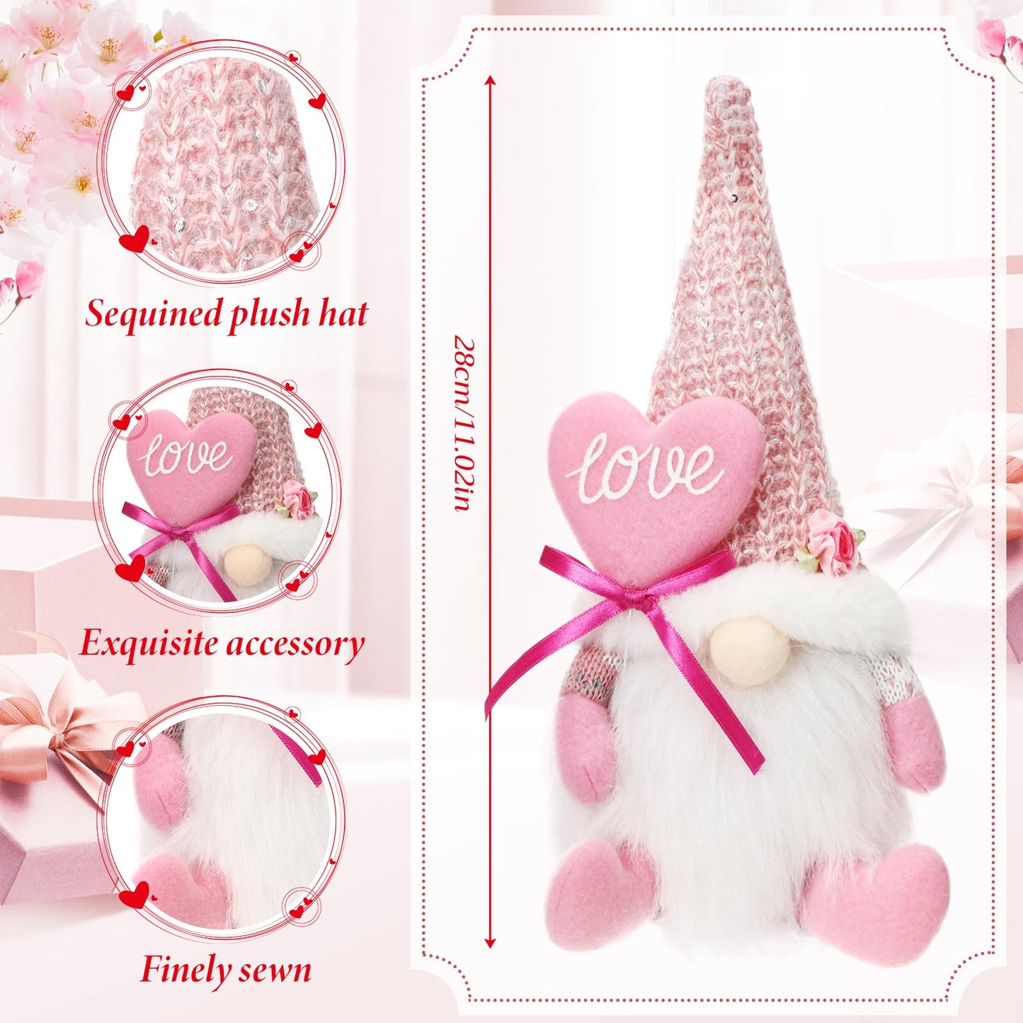 Sumind 3 Pcs Valentines Day Gnome Decorations Valentines Gnome Plush with Hearts Pink Handmade Gifts with Long Legs Table Tired Tray Decor Romantic Date Engagement Gift for Her Him