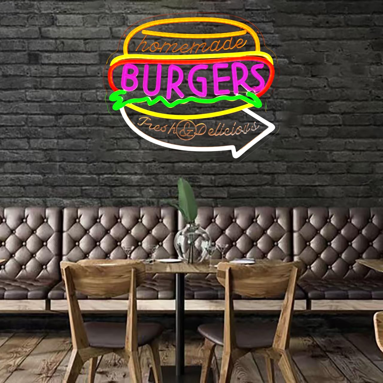 GYCLFNDDONG Burgers Neon Sign Business Hamburger Food Shop LED Neon Light for Wall Decor, USB Powered Burgers Art Signs for Kitchen Bar Restaurant Snack Food Shop Decoration