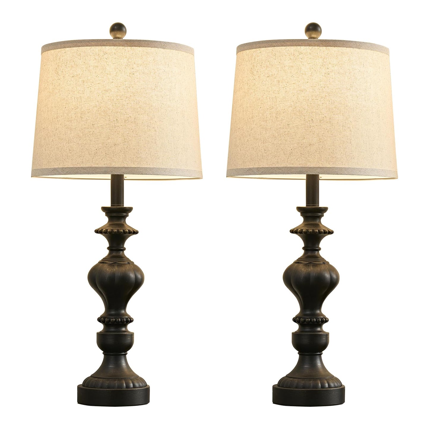 SAIWEYA 27.5" Farmhouse Table Lamps Set of 2 Bedside Nightstand Lamp with USB C+A Ports & AC Outlet, 3 Way Dimmable Touch Lamps for Bedroom Living Room Office Rustic Lamp