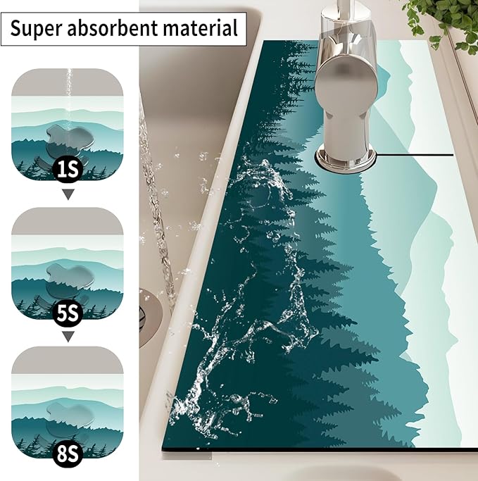 Absorbent Splash Guard Mat for Kitchen Sink, 15×5.5 Inch Cute Fast Drying Drip