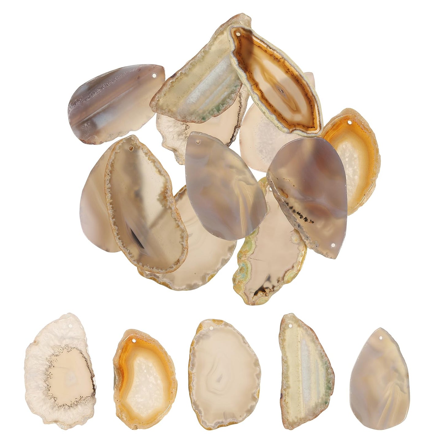 Rebower Agate Slices - Gray 12 Pcs Natural Irregular Geode Agate with Holes Healing Crystals Geode Stones, [for DIY Jewelry Making Home Decoration]