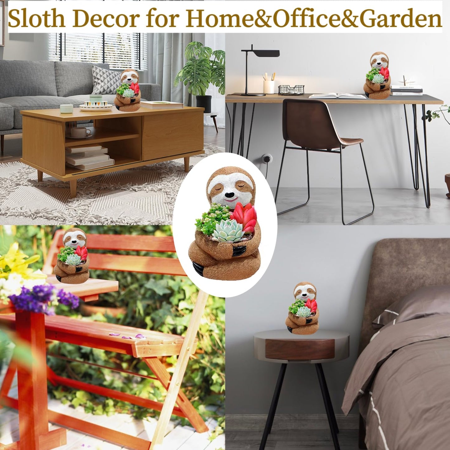 Hakolisz Air Plants Holders Unique Flower Pots for Succulents, Sloth Gifts Gardening Gifts for Plant Lovers Gardeners,Cute Sloth Decor for Home & Office