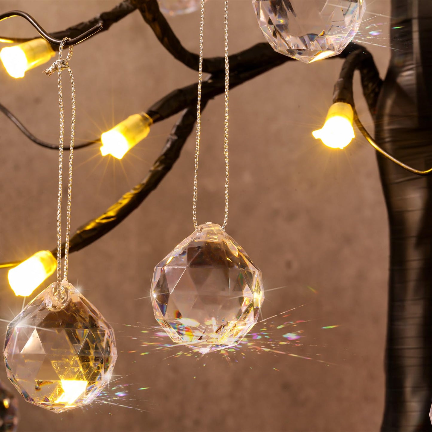 Wettarn 30 Pcs Acrylic Crystal Christmas Balls Ornaments, Clear Crystal Glass Christmas Diamond Ornaments Raindrops with Silver Thread for Hanging Decorations(Classic)