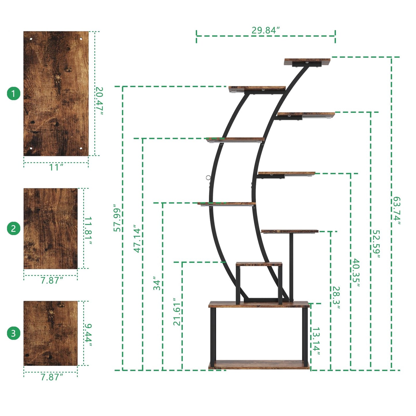 Plant Stand Indoor with Grow Lights, 63" Tall Plant Shelf, Lighted Corner Plant Stands for Indoor Growing, 9-Tier Large Flower Holder, Plant Display for Living Room, Black