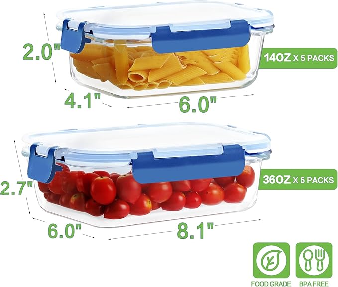 10 Pack Borosilicate Glass Meal Prep Containers