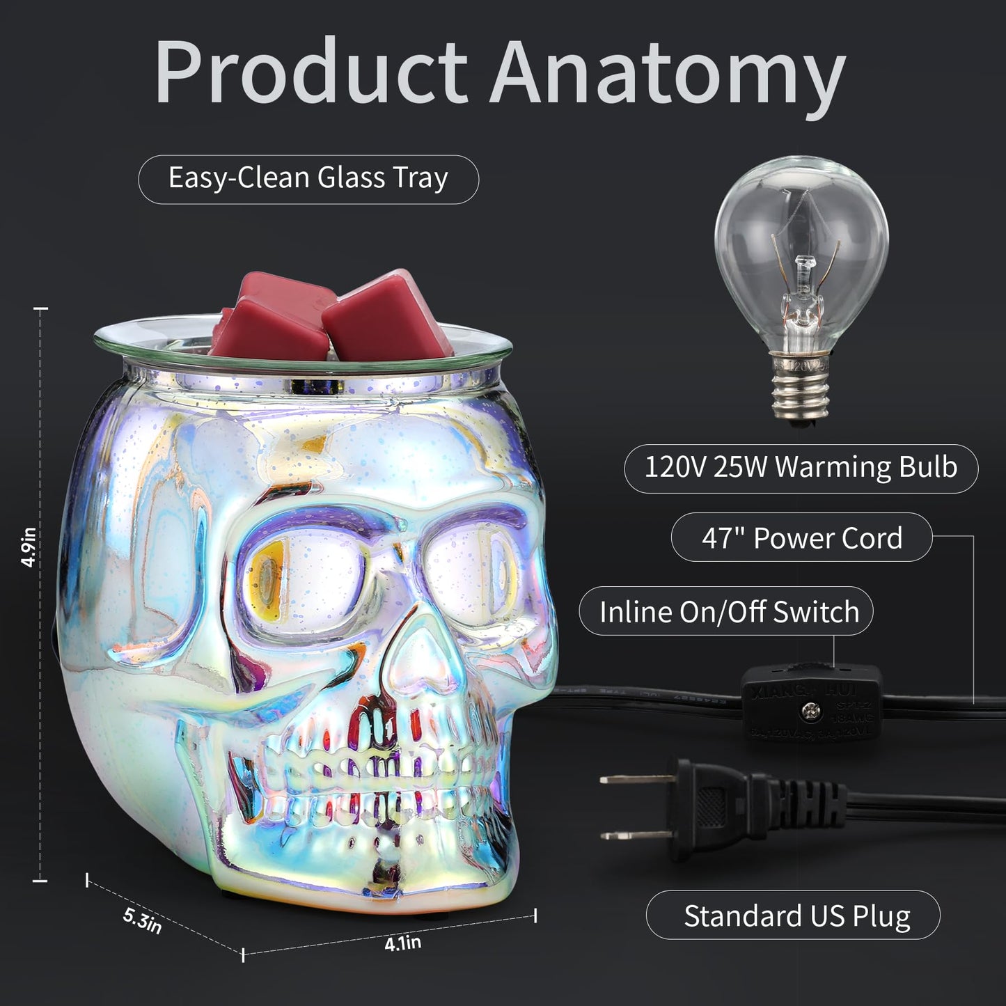 Threeight Skull Wax Melt Warmer Electric, Gothic Home Decor Night Light, Wax Burner for Scented Wax, Unique 3D Rainbow Skull Gifts