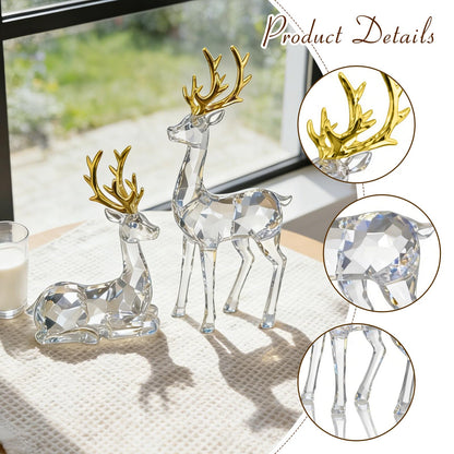 EverZenHub Christmas Reindeer Figurines, Set of 2 Resin Deer Statues - Handcrafted Holiday Tabletop Decor for Mantel, Shelf, Cabinet | Elk Sculpture Home Décor Gift