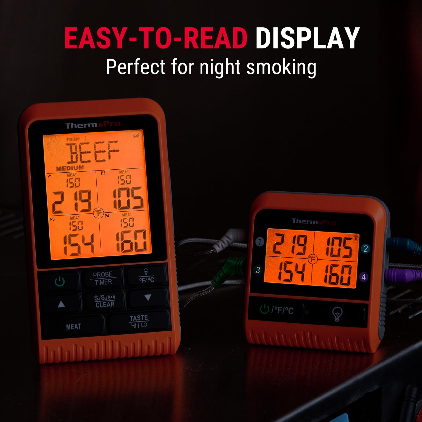 ThermoPro TP829 1000ft Wireless Meat Thermometer Digital for Grilling and Smoking, 4 Meat Probes Grill Thermometer for Outside Grill, BBQ Thermometer for Cooking Turkey Temperature Indicator