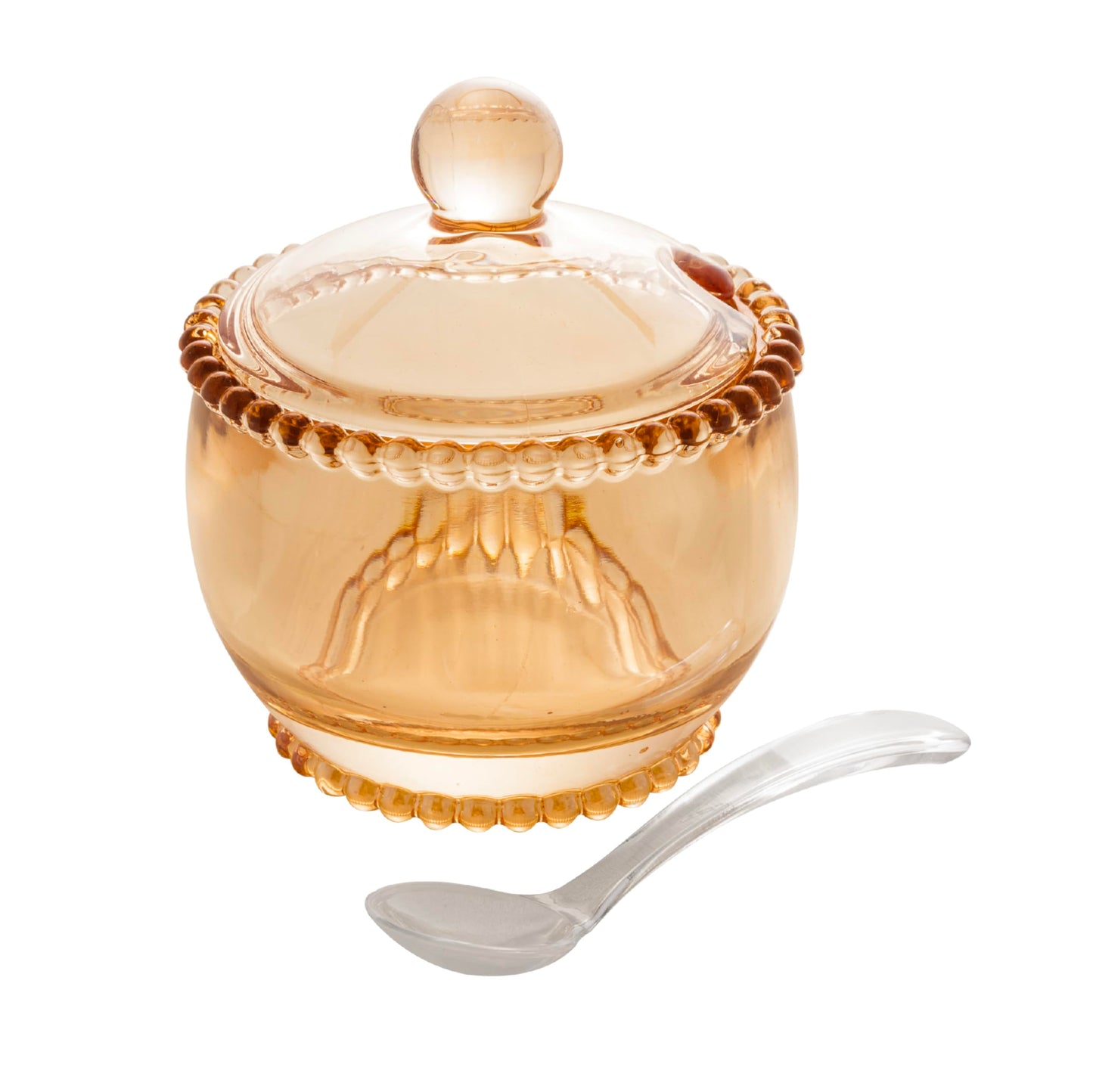 WOLFF - Pearl Crystal Beaded Sugar Bowl with Lid and Spoon - Sugar Holder, Dish for Candy Dispenser, Salt, Condiments and Spices, Jelly Jar (Amber, Sugar Bowl)