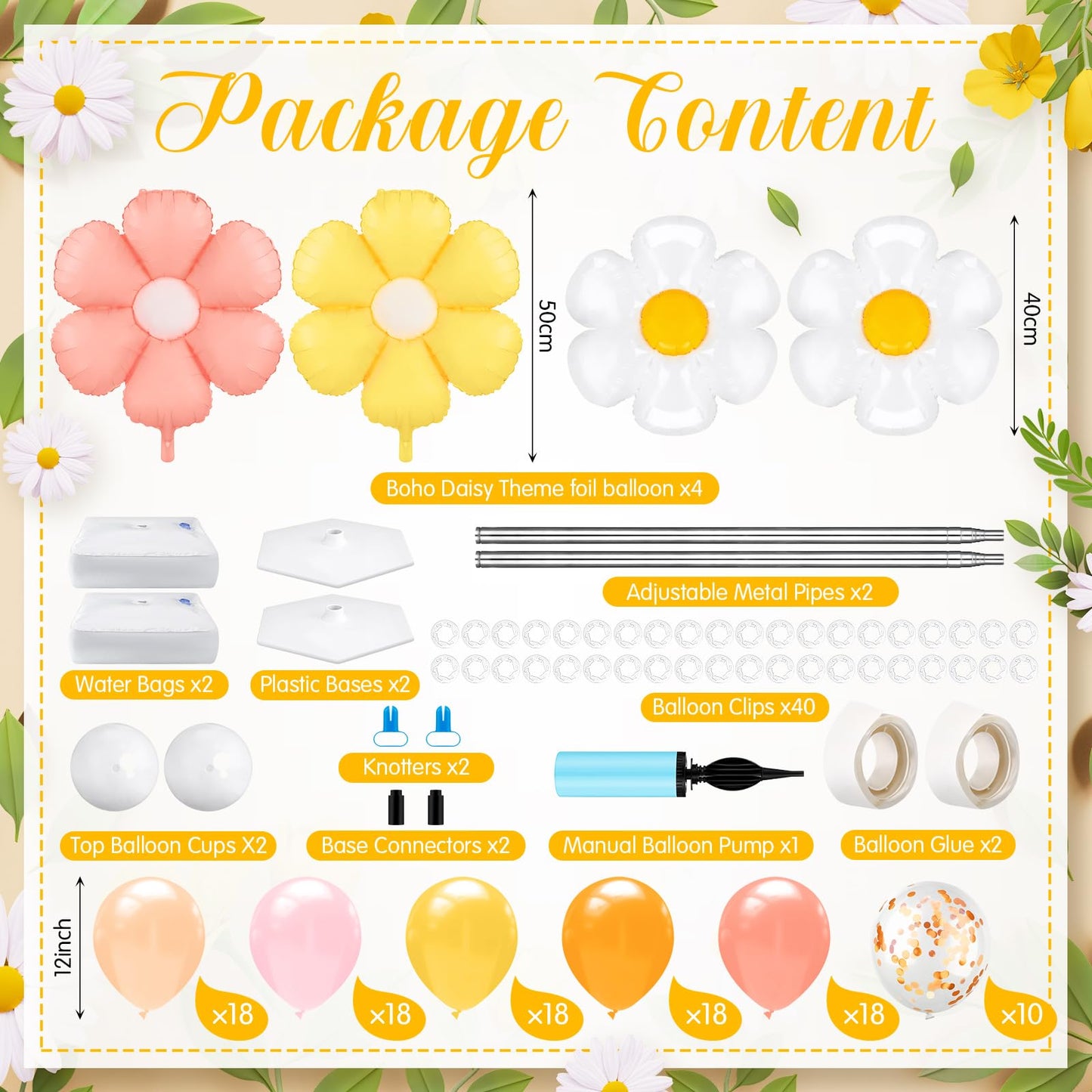 Kasyat 2 Sets Groovy Balloon Column Stand Kit Boho Daisy Macaron Pink Yellow Orange Pastel Retro Flower Balloons Arch Garland Kit for Baby Shower Birthday Wedding Hippie Flower Party Decoration