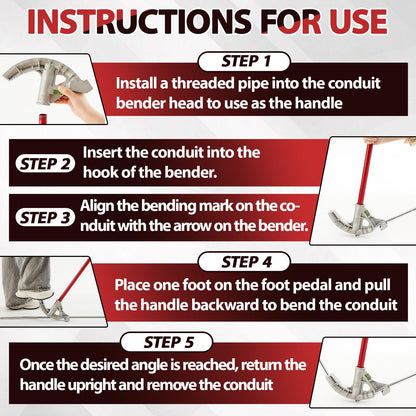 Otoolling 3 Set Aluminum Conduit Pipe Bender for 1/2" & 3/4" & 1" Emt Pipe, Imc Tube, Rmc Tube & Rigid Bending Tool with Foot Pedal & Degree Marks, Manual Hand Metal Bender