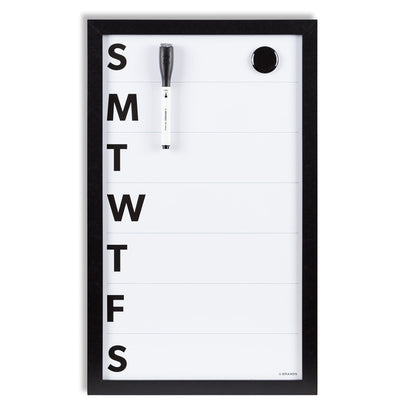 U Brands Framed Magnetic Weekly Calendar Dry Erase Board, Office Supplies, Black Frame, with Marker, Magnet, 11” x 18”
