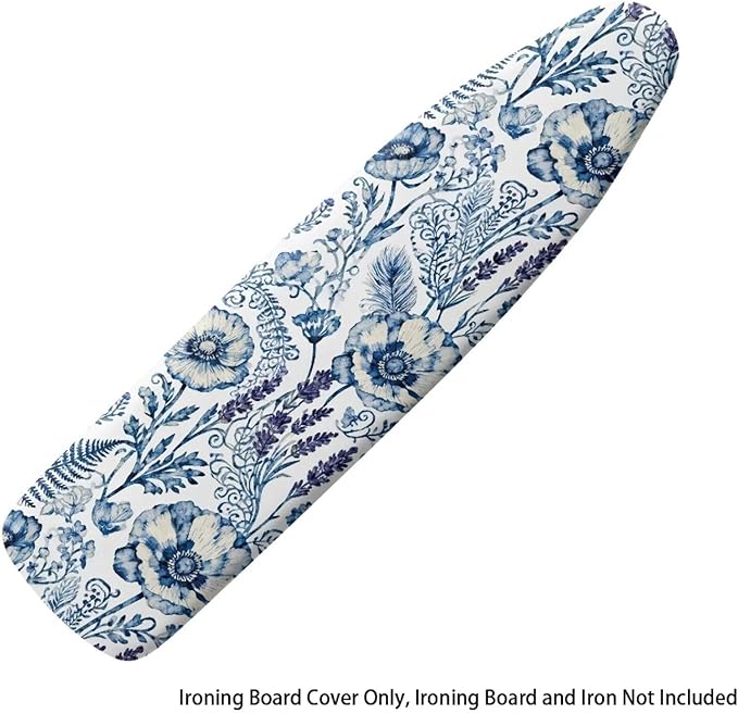 Blue Floral Print Ironing Board Cover Heavy Duty Thick Padding Iron Board