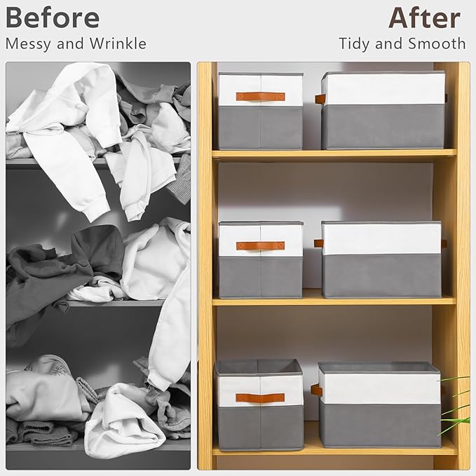 8 Pack Large Storage Bins with Handle, Collapsible Storage Basket