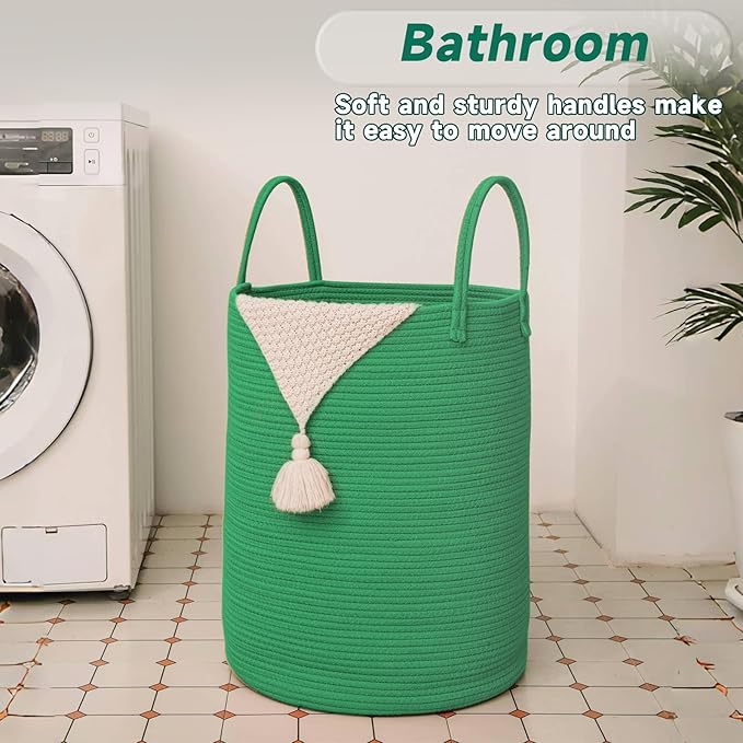 Large Woven Laundry Basket Hamper, 80L Cotton Rope Storage Bin