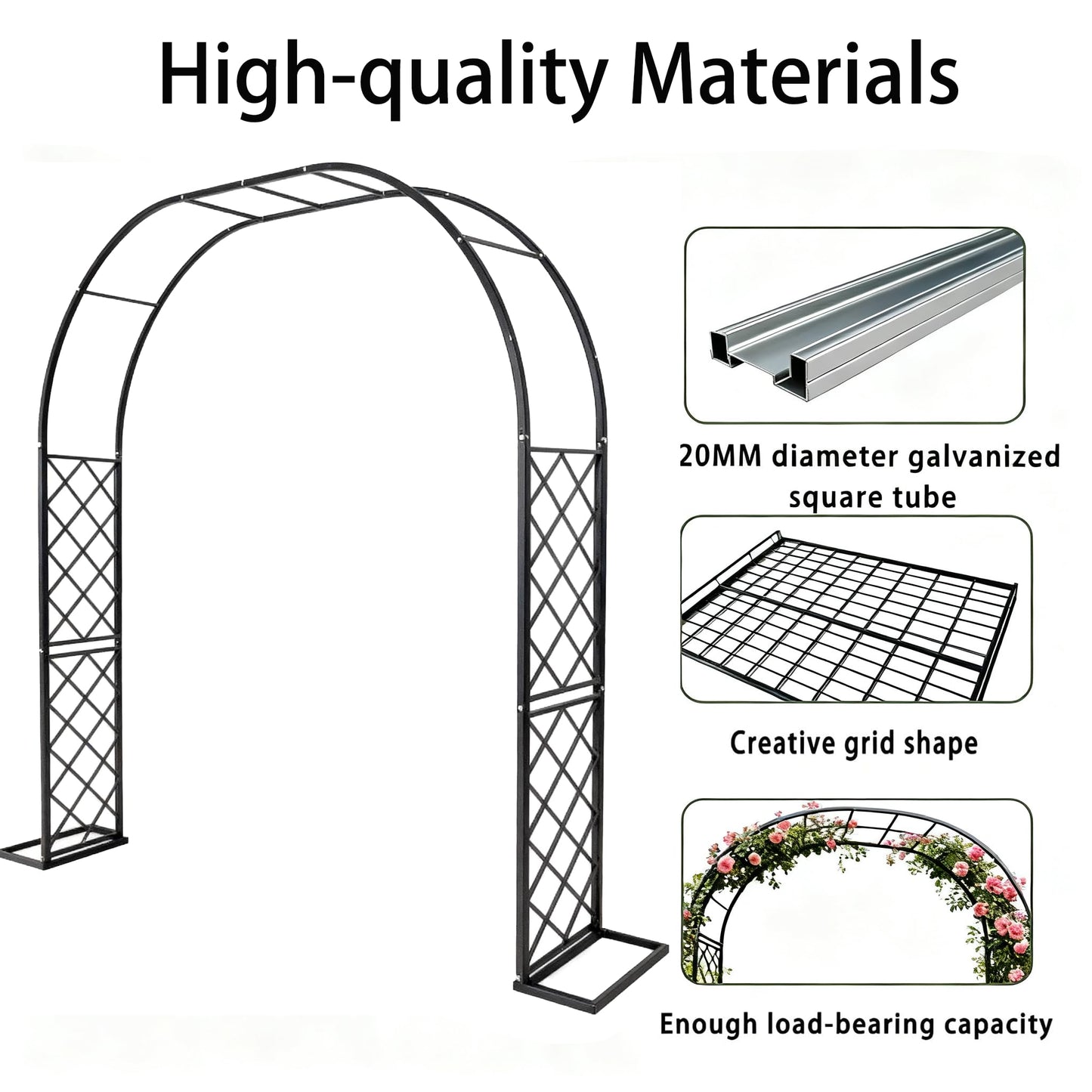 CDIWULDN Black Heavy Duty Metal Garden Arch Trellis 90.5" W x 94.5" H for Climbing Plants, Decorative Archway Wedding Arch Frame for Patio, Backyard, Patio, Lawn, Pathway