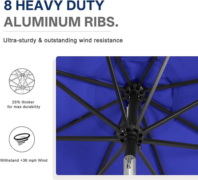 ABCCANOPY 10FT Durable Solar Led Patio Umbrellas with 32LED Lights (Blue)