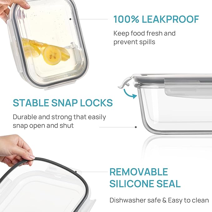 Vtopmart 2Pack 2260ml/ 76.4oz Large Glass Storage Containers