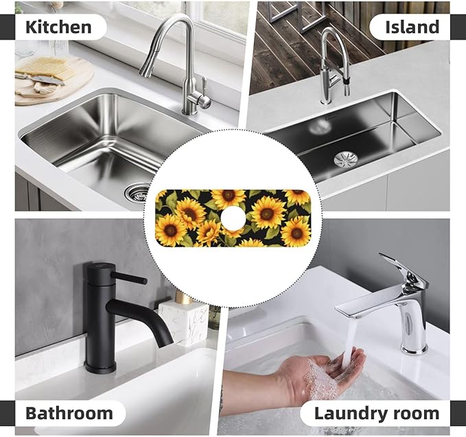 Kitchen Faucet Mat 15 x 5.5 Inch Sunflowers Faucet Draining Mat Farmhouse