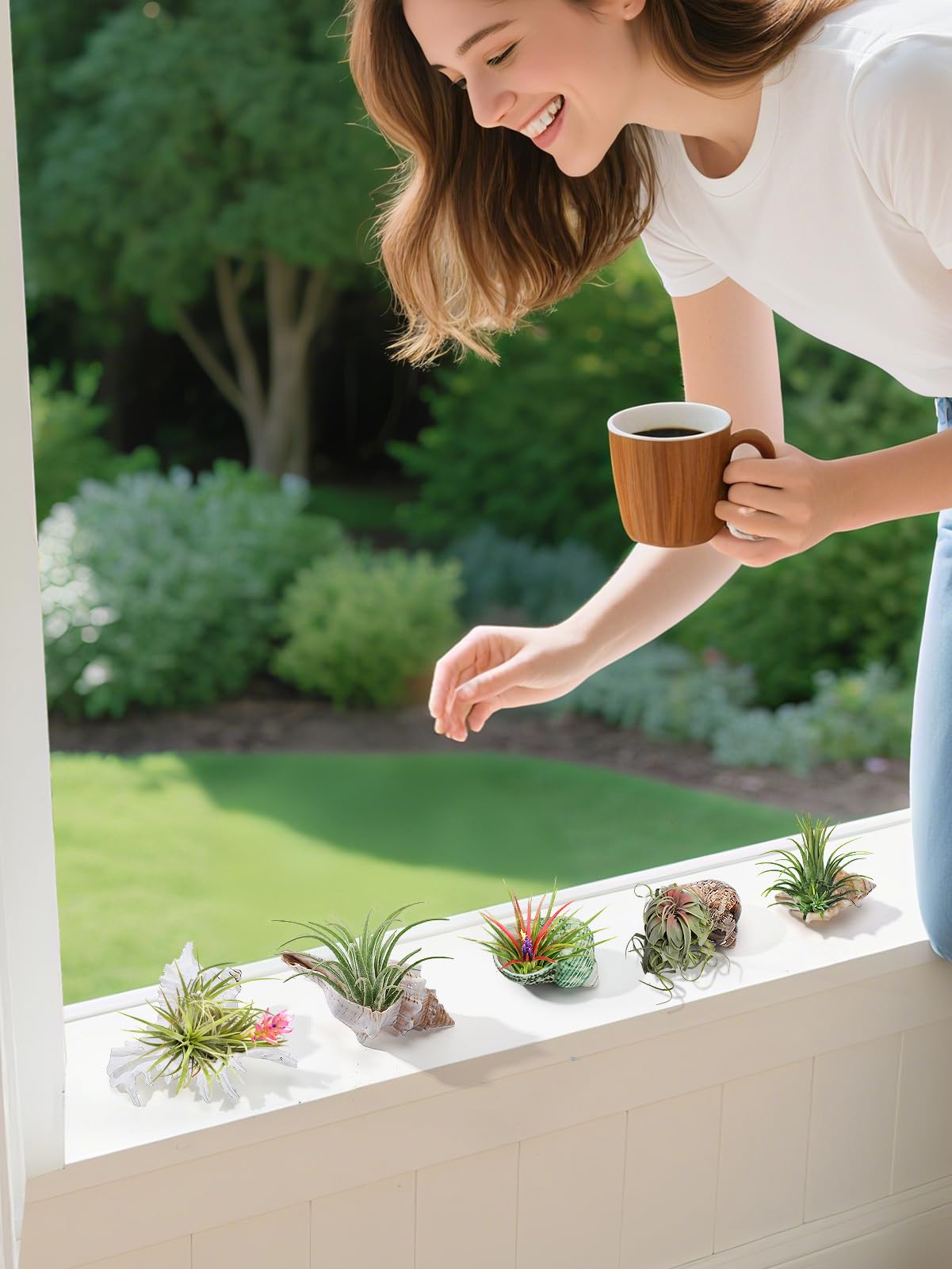 Biggun 5 Pack Conch Sea Shell Air Plant Holder-Natural Conch Plant Pots Holder in 5 Styles Decorative Tillandsias Succulent Display Container Table Centerpiece for Home Garden Beach Theme Party Favor