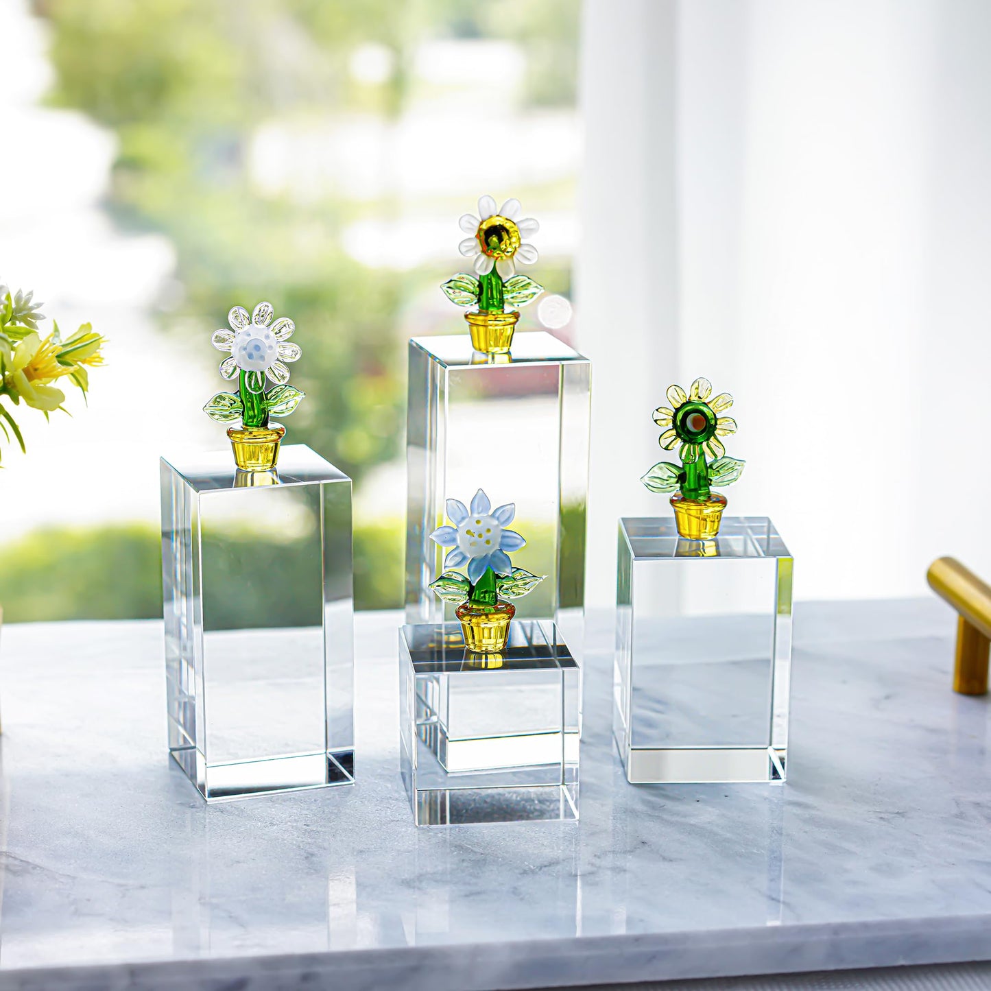 ZEERSHEE Set of 4 Clear Glass Display Blocks, Transparent Solid Square Glass Risers for Jewelry, Collectibles, Cosmetics, Mini Figures, Craft & Retail Display