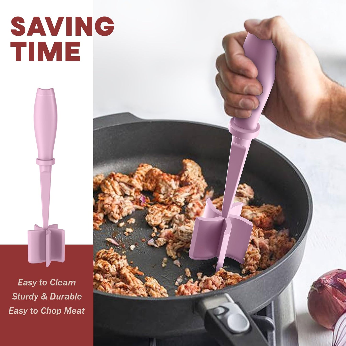 Meat Chopper, Hamburger Grinder, Premium Heat Resistant Smasher for Ground Beef, Burger Grinder Nylon Potato Mix Tool, Meat & Poultry Tenderizers-Black