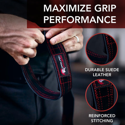 Dark Iron Fitness Wrist Straps for Weightlifting, Heavy Duty Gripping Suede Leather Bands for Men & Women, Support Wraps Gloves Alternative for Power Lifting Weight Strength Training Workouts