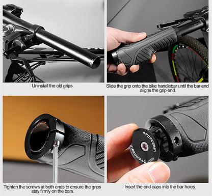 TOPCABIN Ergonomic Bicycle Grips - Widen Holding Rubber Handlebar Grips with Aluminum LockGrips for Mountain & Road Bikes (Knife Style, Red/Black Aluminum Lock Plug, 1 Pair)