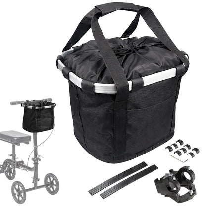 EDWERD Knee Walker Carrying Bag - Universal Foot Recovery Scooter Handlebar Pouch Storage Tote for Knee Scooter, Rollator, Wheelchair, Bike (Black - B)