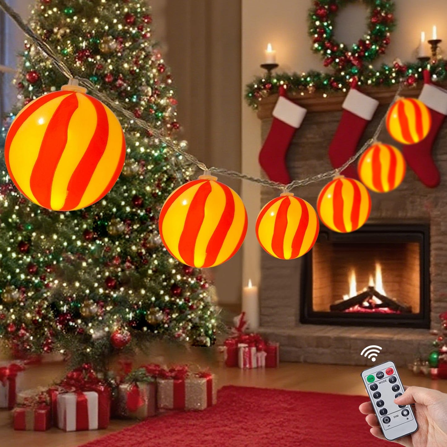 Myhimx Christmas Lights Battery Operated 10Ft Red and White Christmas Ball Ornament Light 20 LED Candy Globe String Lights with 8 Modes & Timer for Outside Indoor Bedroom Patio Office Home Xmas Tree
