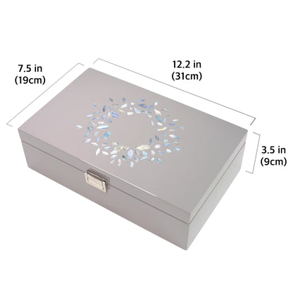 MADDesign Mother of Pearl Jewelry Organizer Box Handmade Lacquered Flower Petals Pattern (Gray)