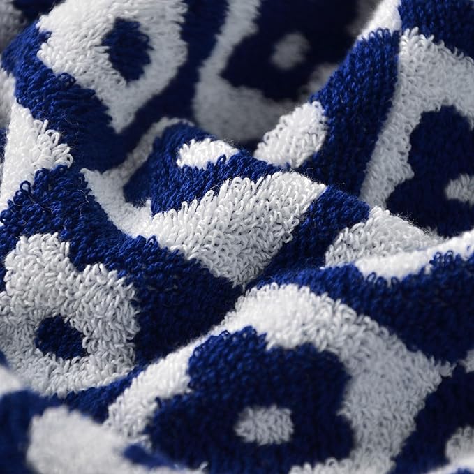 Jacquotha Cotton Hand Towels Navy Checkered Floral