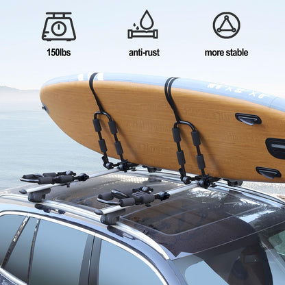 Folding Kayak Roof Rack for Car Holds 2 Kayaks - Kayak J Bar for Canoe, Surf Board, SUP - J Kayak Carrier Mount on Rooftop Crossbar with 4 Tie Down Straps, Fits SUVs, Trucks, Jeeps