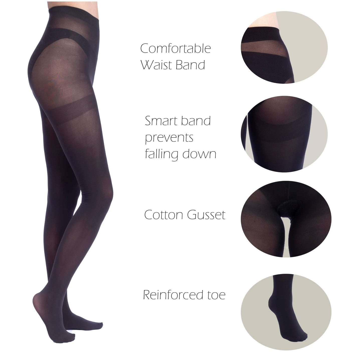 Leamel 3 Pairs Soft Feel All Day Comfort 40 Denier Opaque Tights Small Black