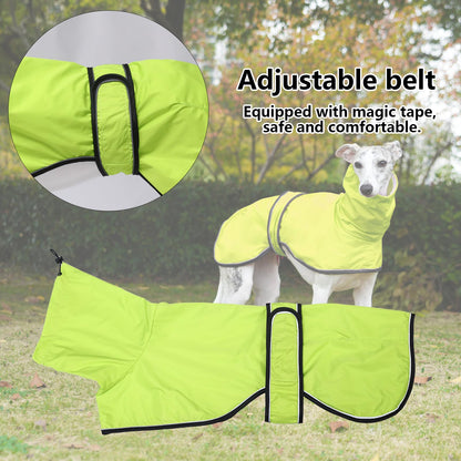 Geyecete Dog Jacket Adjustable Lightweight Raincoat with Reflective Straps and Harness Hole Best Gift for Greyhounds,Lurchers and Whippets-Green-XXL