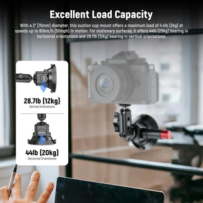 Neewer 3" Suction Cup Camera Mount Bracket with Ball Head Magic Arm, 1/4" ARRI Holes, Quick Release Car Mount with Phone Holder & Action Cam Adapter Compatible with iPhone DJI Insta360, CA104