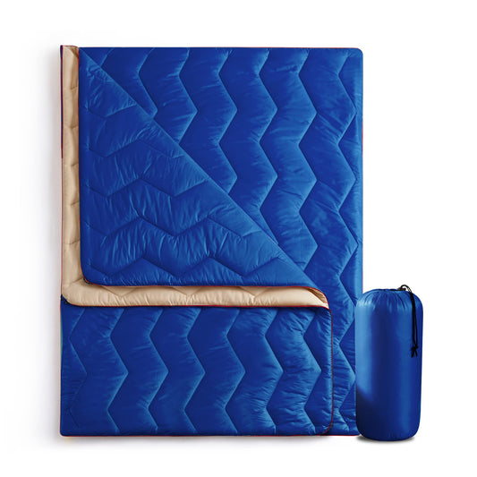 UNIKOME Outdoor Packable Travel Blanket, Lightweight Waterproof Puffy Down Alternative Camping Blanket With Corner Loops, 75'x52', Blue