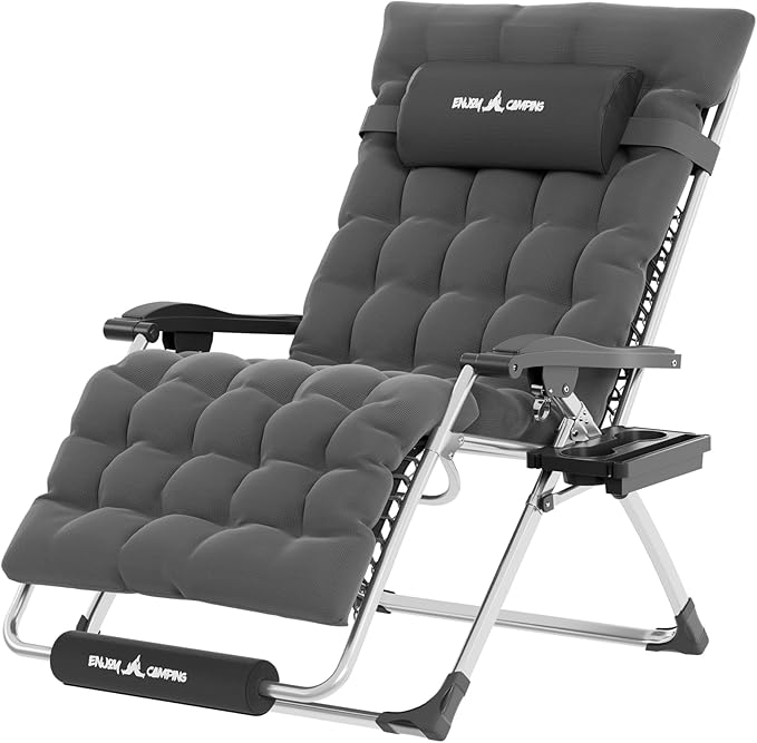 UDPATIO Oversized Zero Gravity Chair, 33In XXL Patio Reclining Chair with Cushion, Outdoor Folding Recliner with Pillows|Cup Holder|Foot Rest|Padded Headrest, Burgundy, Support 500LB