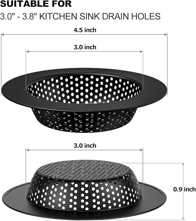 Black Kitchen Sink Drain Strainer, Sink Drain Cover, Food Catcher, Large Wide