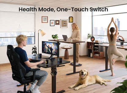 BANTI 55 × 28 Inches Standing Desk, Ergonomic, Electric Height Adjustable, Sit and Stand Up, Computer Desk with a Deeper Desktop, Black Frame/Black Walnut Top