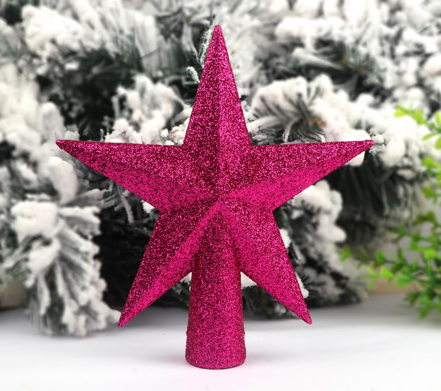 YYCRAFT Glitter Star Tree Topper 6 Inch Christmas Decoration-Hot Pink
