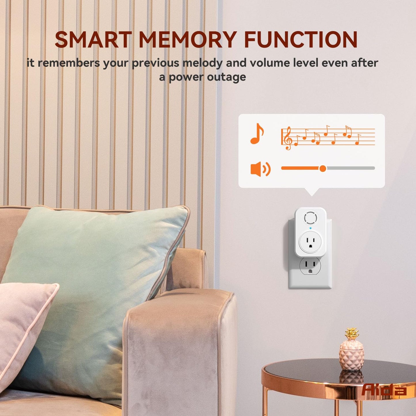 AIDA Wireless Doorbell, Self-powered Doorbell with Extra Socket, No Battery Required Push Button, Cordless Door Bell Ringer, 5 Volume Levels with 32 Doorbell Chimes (White, 2 Button & 1 Receiver)