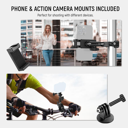 NEEWER Super Clamp with 3" Dual Ballhead Magic Arm, Cold Shoe, 1/4" Threads, Phone/Action Camera Mount Adapter for Desk Tripod Tube Crossbar Gimbal Rods Compatible with SmallRig GoPro DJI, ST83