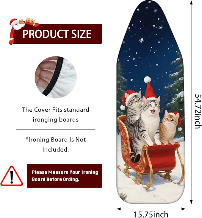 Nuxovilar Ironing Board Covers Winter Cats in Sleigh Pattern Polyester 15x54