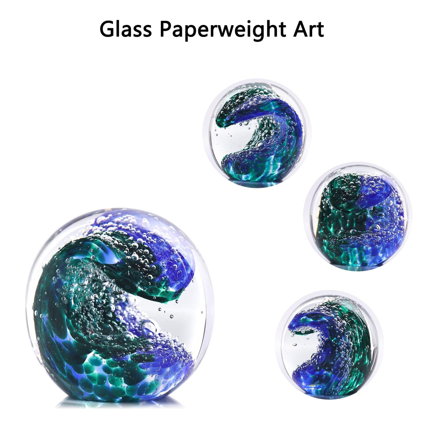 LCCCK Hand Blown Glass Ocean Waves Glass Ball Beach Office Decor, Blue Glass Paperweight Ideal Beach Decorations for Home, Suitability Seaside Villa Aquarium Ocean Lover's Gift