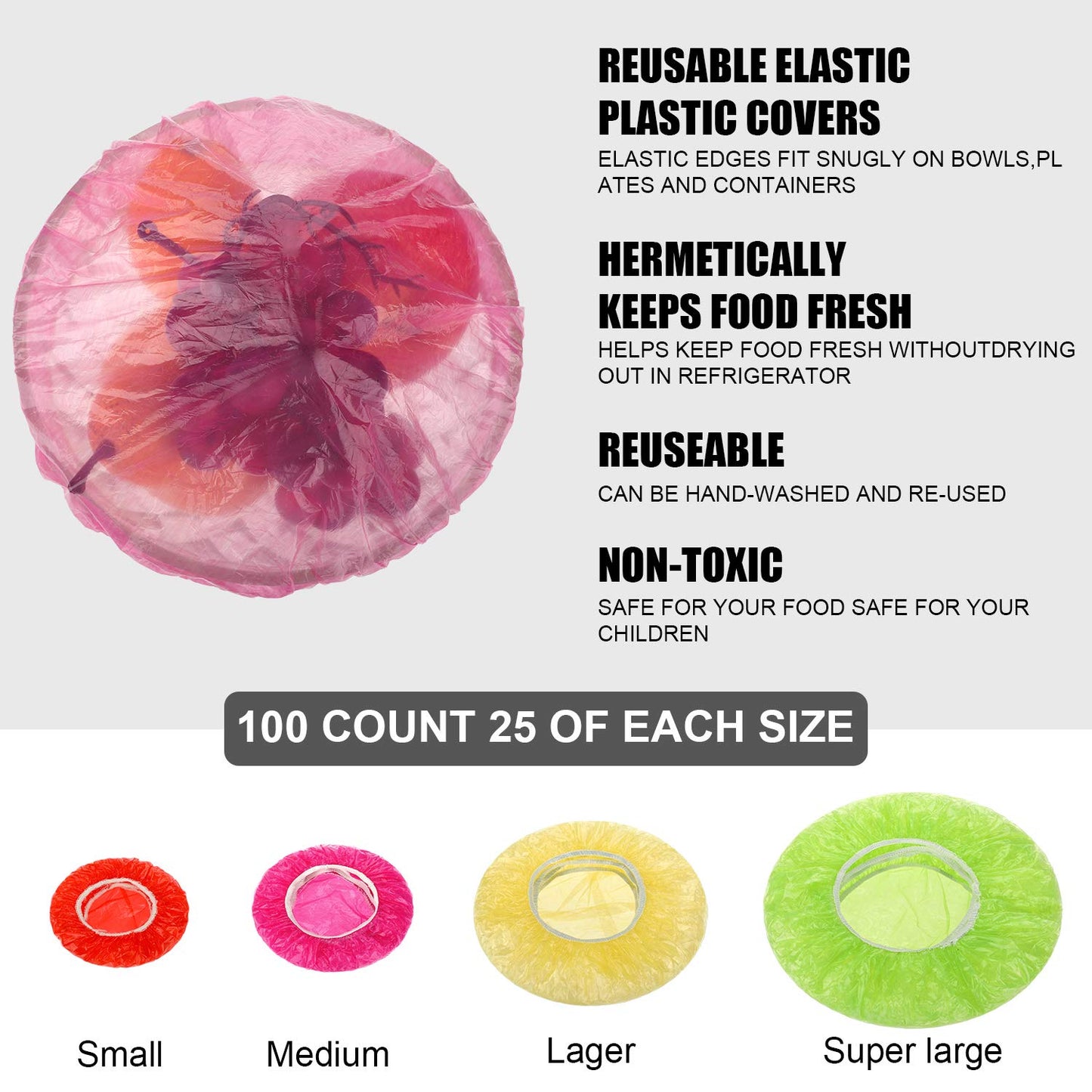 100 Pieces Elastic Food Covers Colorful Reusable Food Storage Covers Translucent Plastic Wrap for Bowl Dish Plate