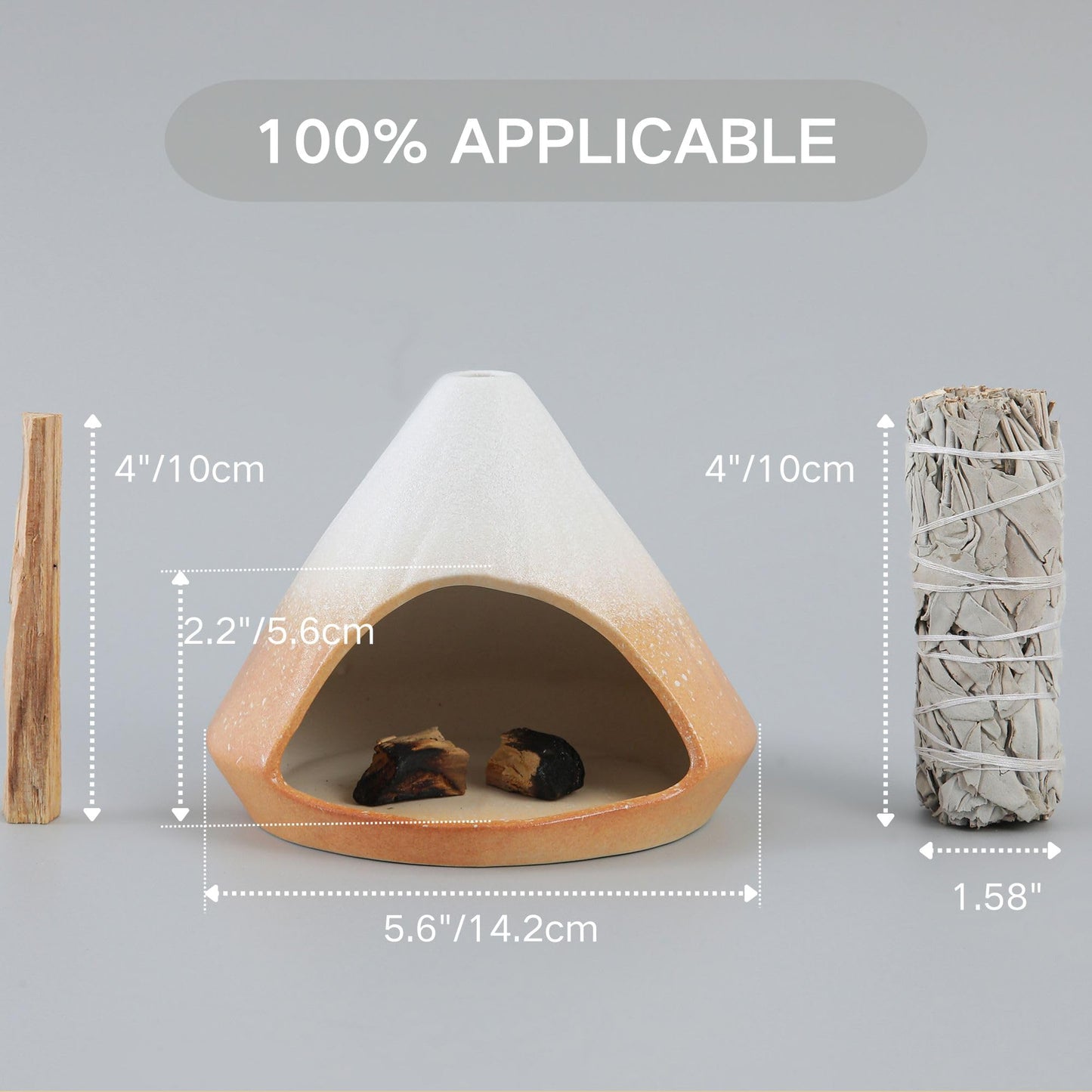 Reyife Chiminea Palo Santo Holder Sage Burner, Ceramic Incense Holder for Burning Sage Smudge Sticks and Palo Santo, Smudge Bowl for Yoga, Meditation, and Energy Cleansing (Orange)