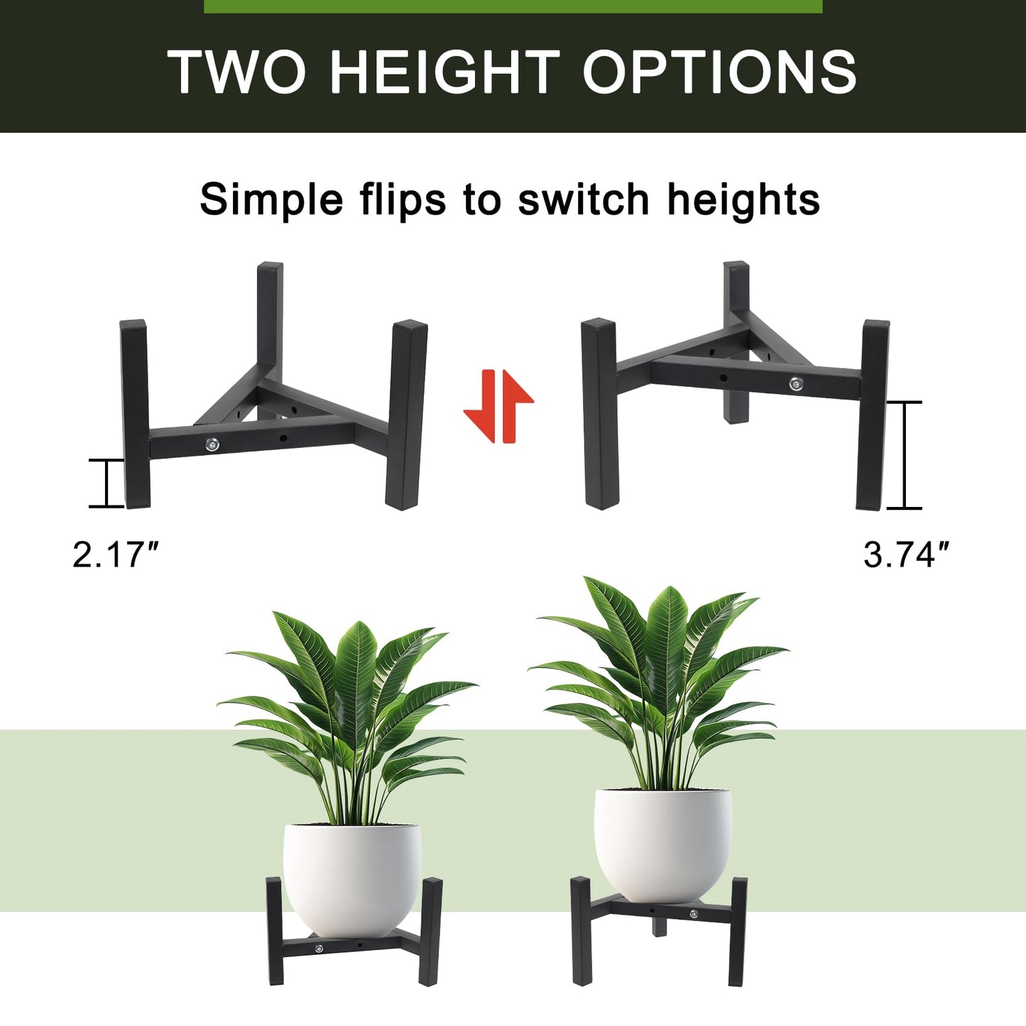 Vigordream Metal Plant Stand, Adjustable Heavy Duty Sturdy Plant Holder for Indoor Outdoor Use, 2 Height Displays Single Plant Pot Stands (Black, Fit 8-10inch pots)